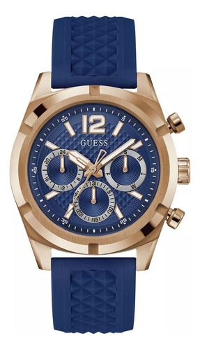 Reloj Guess Gw0729g3 Hombre Cronografo Malla Azul Bisel Bronce Fondo Azul