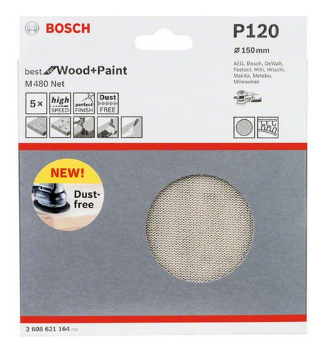 Disco de lixar Bosch Best For Wood & Paint 150 mm G120 x5U Quantidade de grãos 120