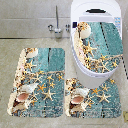 Alfombra De Baño Con Estrellas De Mar Juego De 3