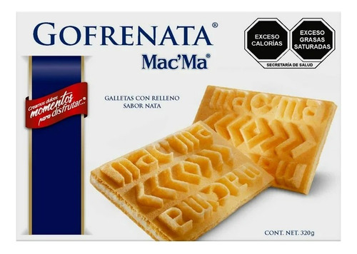 2 Pza Galletas Mac´ma Gofrenata Con Relleno Sabor Nata 320 G