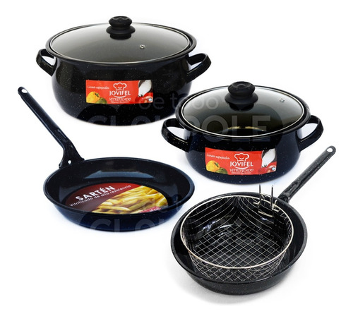 Set Cocina Enlozada Cacerola Sarten Conjunto Freidor 4 Pzs