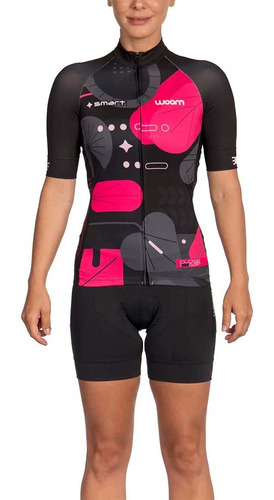 Camisa Woom Feminina Smat Forest Preta E Pink Bike