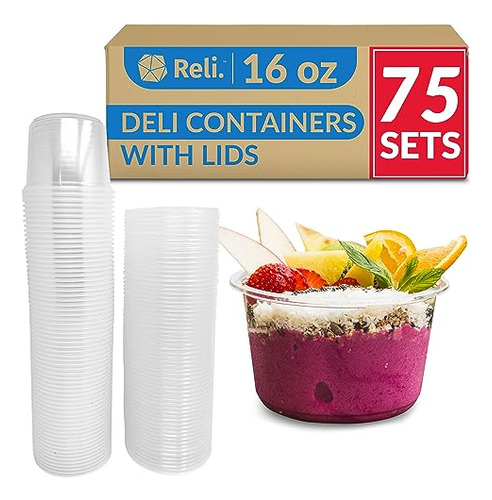 Reli. Recipientes Deli Con Tapas (75 Juegos), 16 Oz | Conten