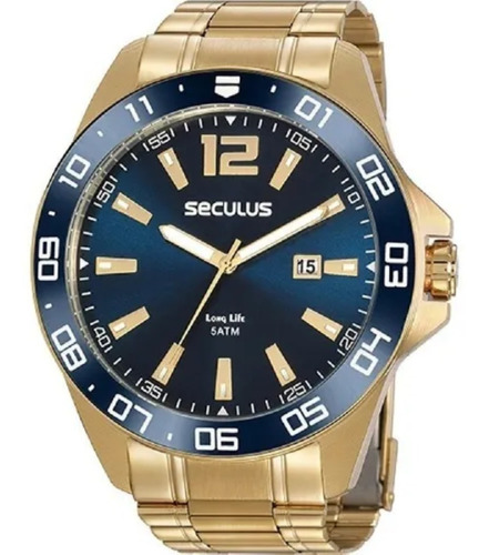 Relógio Masculino Casual Em Aço Dourado 20809gpsvda2 Seculus