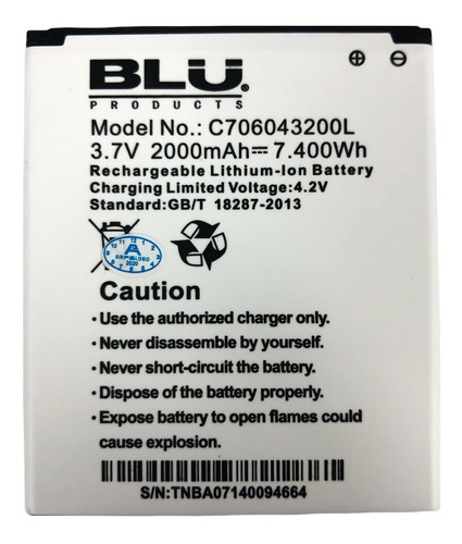 Batería Blu Life One (l120) C706043200l (3.7v-2000mah) 7.4w