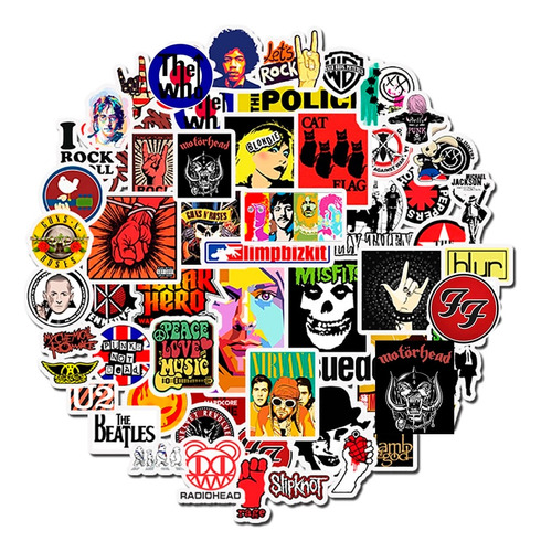 52 Uds Stickers Calcomanias Bandas De Rock Artistas Rockeros