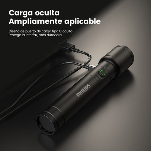 Philips Linterna Tactica Linternas Potentes Led Recargable Impermeable 300lm 5w Brillo Fuerte Alcance Luz Blancasúper Largo Esencial Para La Pesca Al Aire Libre Negro Aleación De Aluminio Sfl-2124
