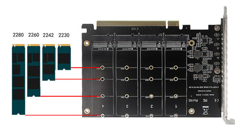 Adaptador M.2 Pcie Nvme M.2 Al Protocolo Pcie 4.0 X16 De 4 B