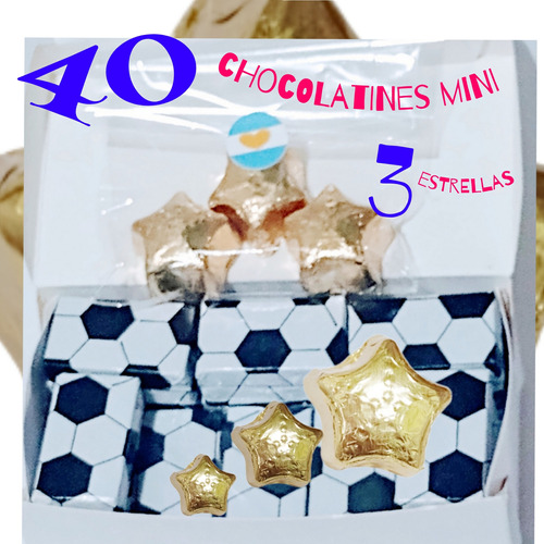 40 Chocolatin Mini 5 Gs Chocolate Papel Pelota Fútbol Caja