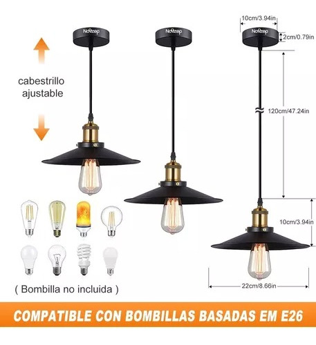 Lámparas De Techo Novzep Modernas Luz Industrial Colgant22cm
