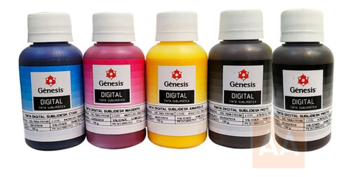 Imagem 1 de 5 de Kit 5 Cores Tinta Sublimatica Gênesis Sublidesk 100ml