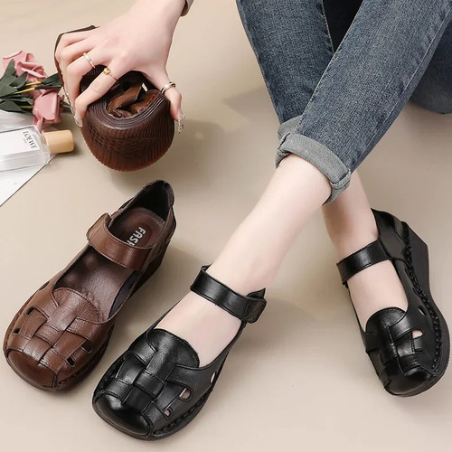 Sandalias Estilo Romano Para Mujer De Cuero Genuino Con Suel