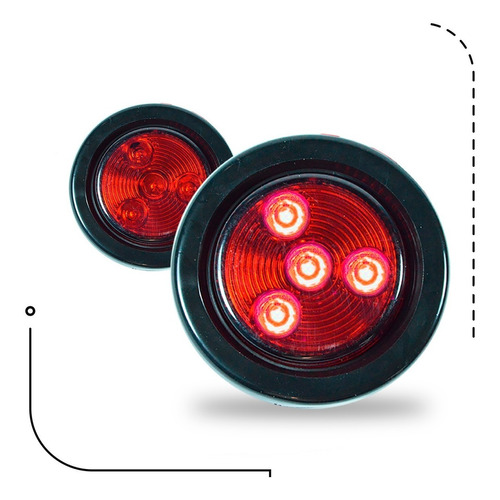 Plafón Rojo 4 Led Redondo Para Camión Tráiler Fijo Estrobo