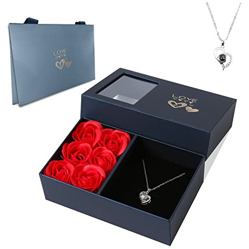 Caja De Rosas Eternas Y Collar De Corazón 'te Amo' En 100