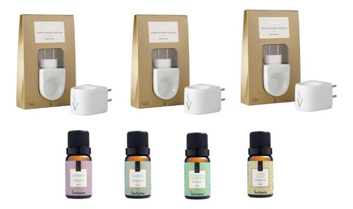 Kit 3 Difusor Elétrico Porcelana E 4 Essências Via Aroma