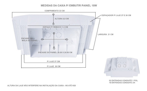 Caixa Embutir Paflon Painel Led Laje Plasled 18w 22x22 10 Un