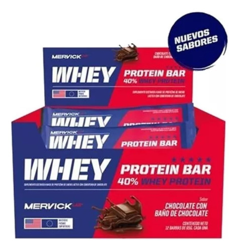 Suplemento en barra MervickLab  Whey Protein Bar carbohidratos sabor chocolate en caja de 780g 12 un