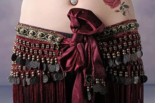 Faja Tribal De Danza Del Vientre Con Monedas Y Flecos De Flanela
