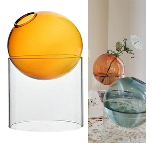 2 Piezas Florero De Vidrio Redondo Terrario Naranja