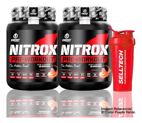 Pack Energy Nutrition Pre Entreno Nitrox 500gr Fruit Punchx2