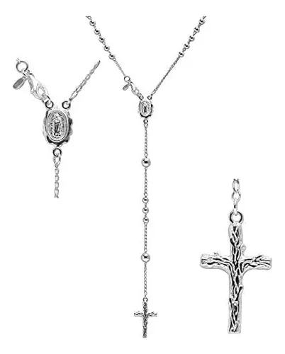 Lecalla Joyería De Plata De Ley 925 Rosario Italiano Cruz Y
