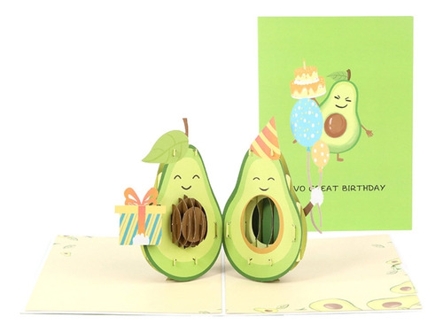 Tarjeta De Cumpleaños Plegable Pop Up Avocado, Tarjeta De Fe