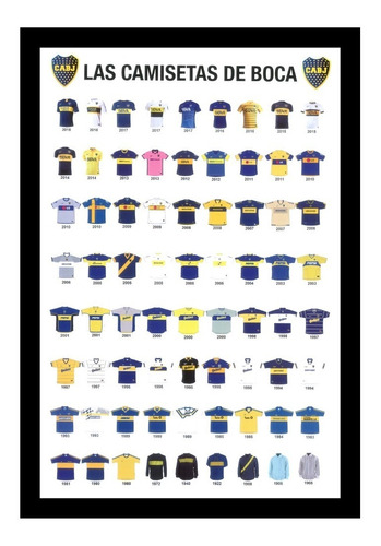 Boca Juniors Camisetas 1905 Al 2018 Cuadro Enmarcado 45x30cm