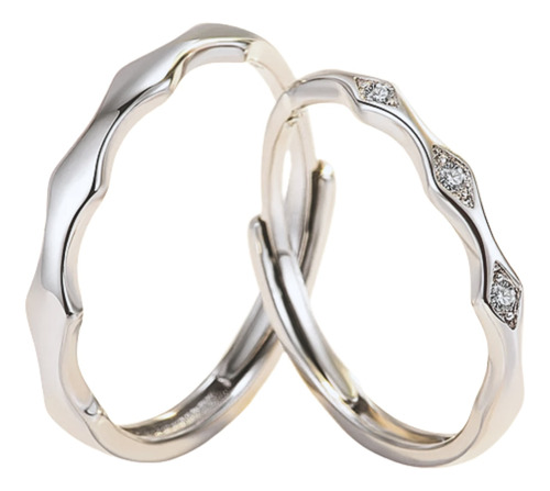 Set Anillos Pareja Ajustable Unisex Diamante Ondas