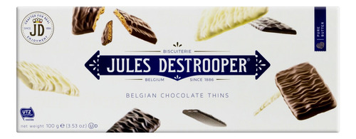 Biscoito Cobertura Chocolate ao Leite, Amargo e Branco Jules Destrooper Caixa 100g