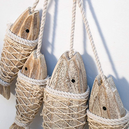 . 2 Piece Vintage Wooden Fish Ornament For Hanging