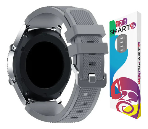 Pulseira De Silicone Fivela Prata Marca 123smart 22mm Compativel Com Samsung Galaxy Watch 46mm R800 Gear S3 Classic Frontier Galaxy Watch 3 45mm Gear 2 Hitwear Psw02pm Gt 2 Gt 3 Gt 4 46mm - Cor Cinza
