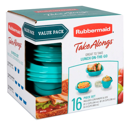  Envases 16 Pzas Varios Tamaños Takealongs Rubbermaid Verde