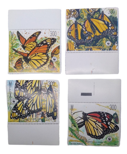 4 Timbres Postales Mariposa Monarca Mexico 1988  Nuevo