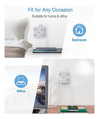 Extensor De Enchufe Múltiple Usb Tessan Surge