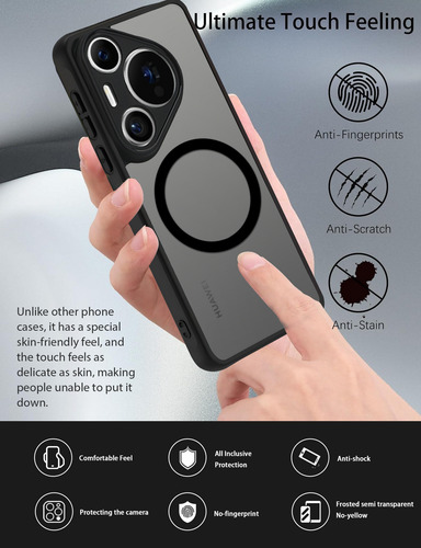 Ustiya Funda Magnética Para Huawei Pura 70 Pro Case Matte Acrílico Uso Rudo Protector Cámara Cover Negro Correa Carcasa