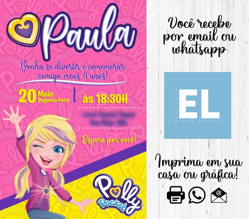 Convite Aniversário Polly Pocket Lilás Arte Digital