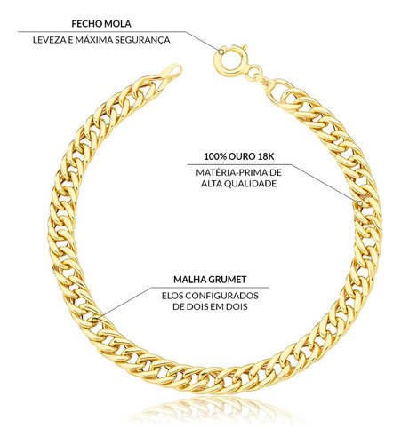 Pulseira De Elo Duplo De 5.7mm Em Ouro 10k 18,0 Cm