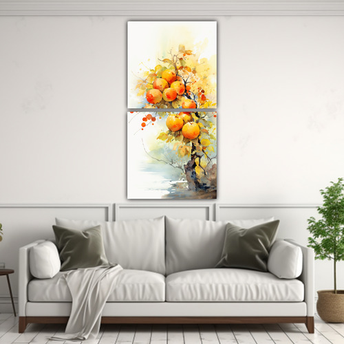 160x80cm Cuadro Vanguardia A Apple Tree En Amarillo Y Naranj