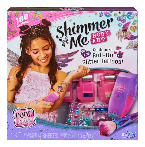 Cool Maker, Shimmer Me Body Art Con Rodillo, 4 Laminas Metal