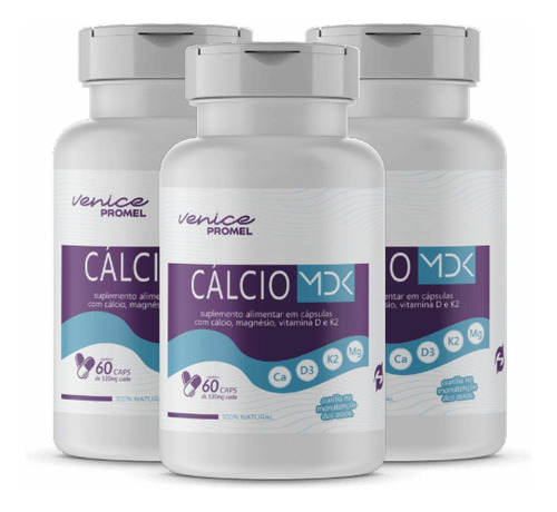 Kit 03 Mdk Cálcio,magnésio,vitamina D3 E K2 60 Caps 500mg