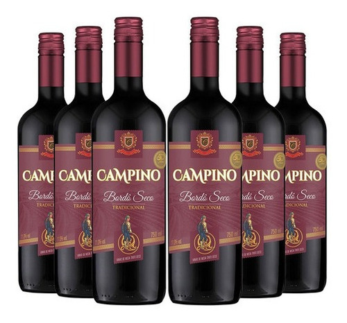 Kit 6 Vinhos De Mesa Campino Bordô Seco Tradicional