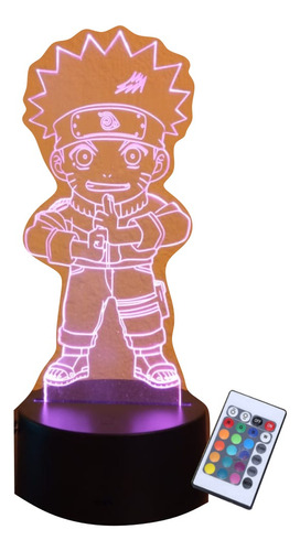 Lampara Led 3d  Ilusion Naruto Chibi Niño Base Negra