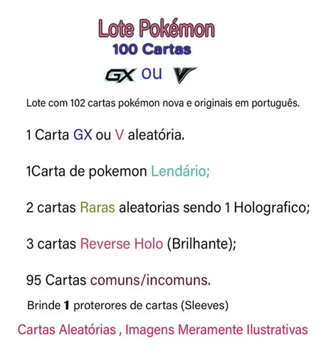Lote Pokémon 5 Cartinhas Gx Sem Repetições Lendaria Rara - Pokemon