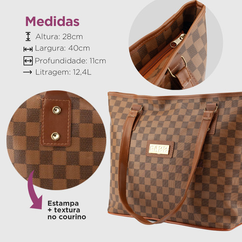 Bolsa Sacola Feminina Trabalho Faculdade Super Barata Cor Bolsa Xadrez Caramelo