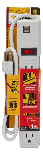 Multicontacto Sanelec 6 Contactos 2 Usb
