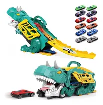 Comprar Camión de Carga Dinosaurio con Pista Modular - Juguete Educativo para Niños 3-8 Años, 12 Ruedas Interactivas Color Azul Oscuro, Set de Carreras STEM con Dinosaurios, Vehículo de Juguete No Tóxico
