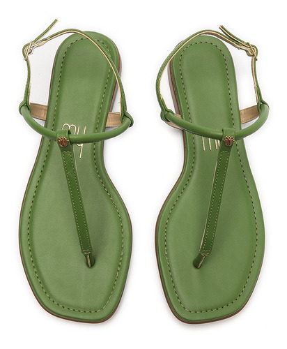 Imagem 3 de 6 de Sandália Feminina Rasteira Flat Broche Logo Verde - My Shoes