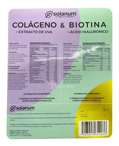 Imagen 2 de 6 de Solanum Colágeno + Biotina + Vitaminas Twopack 200 Caps Sfn Sabor Sin Sabor