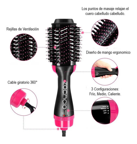 Cepillo Secador De Pelo Giratorio Aire Caliente Volumizador | Cuotas sin  interés
