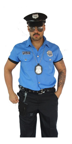 Fantasia Masculina Adulto Policial Azul/preto Completa